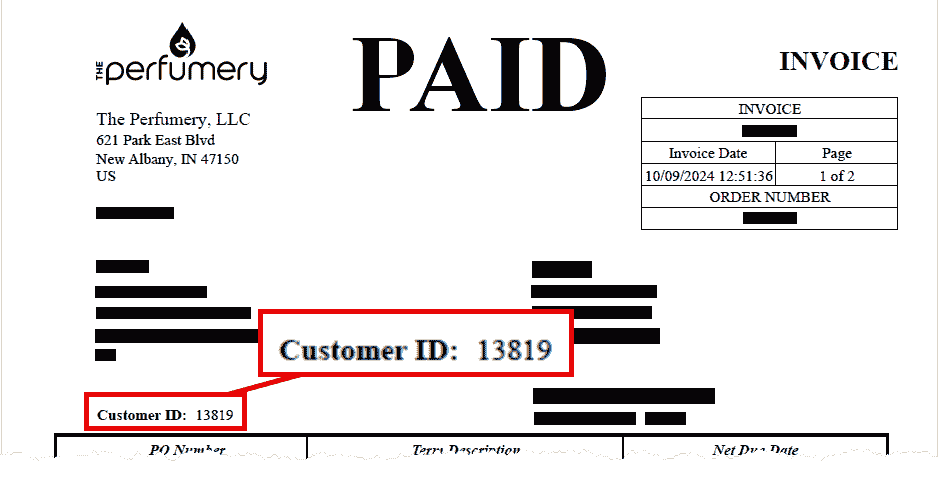 Perfumery Invoice Customer ID